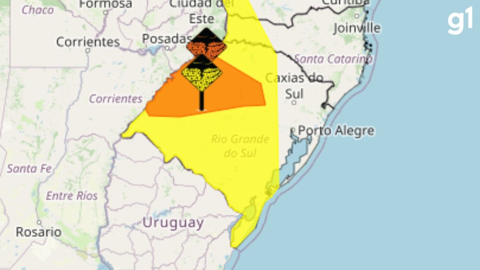 Previsão de tempestades e forte aquecimento: Inmet emite dois alertas para o RS — Foto: Inmet/Reprodução