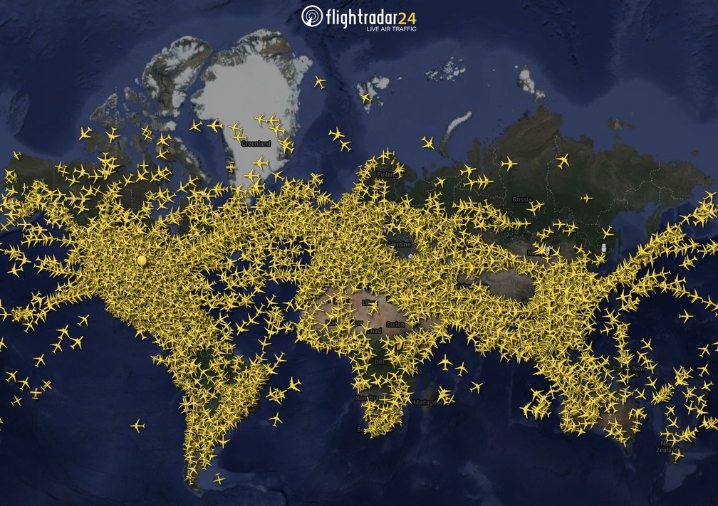 Mais de 134 mil voos foram registrados em apenas um dia — Foto: Flightradar24