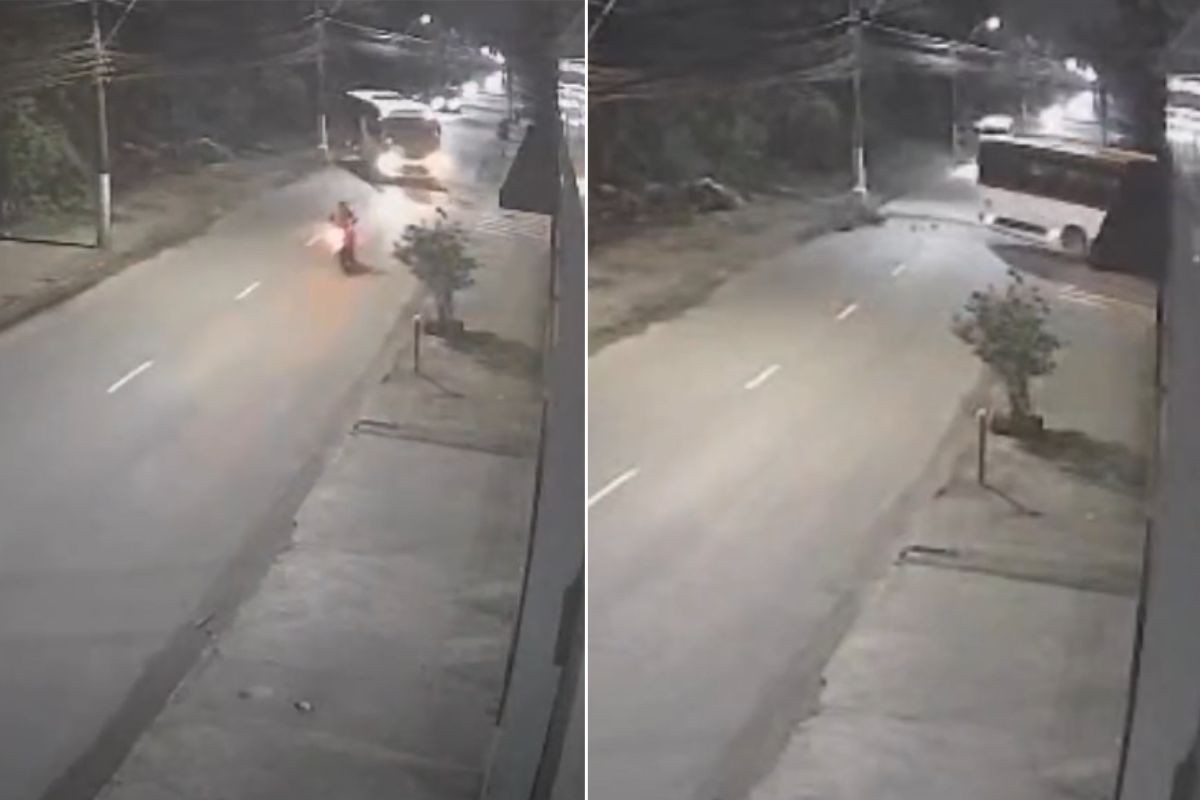 Motociclista fica ferido após bater em ônibus no litoral de SP; VÍDEO