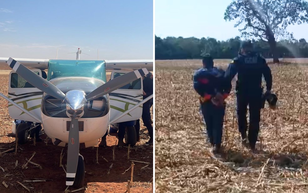 Piloto preso após fazer pouso forçado, em Rio Verde — Foto: Divulgação/GCM