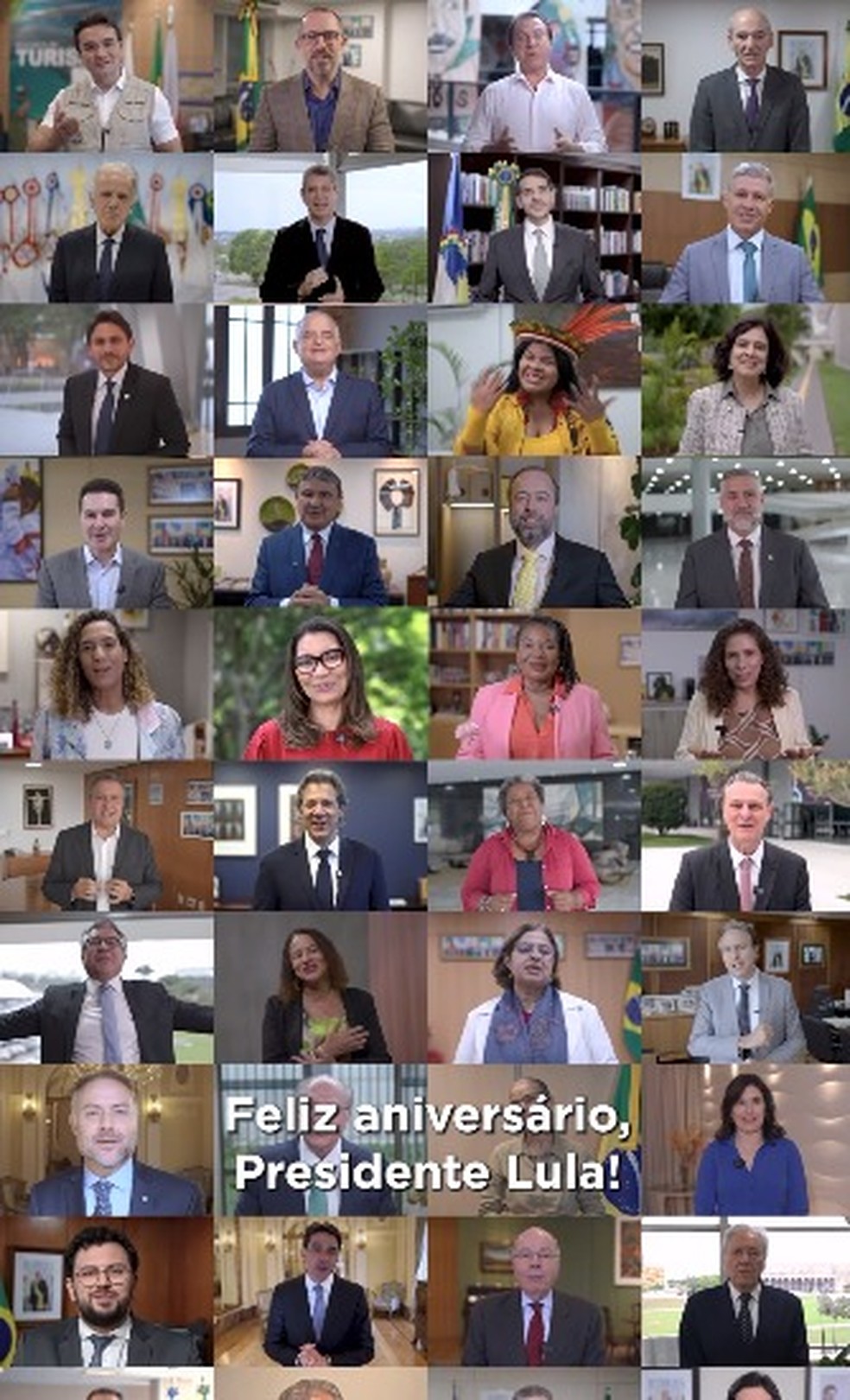 Janja e ministros fazem homenagem a Lula pelos 79 anos de idade — Foto: Reprodução/Instagram