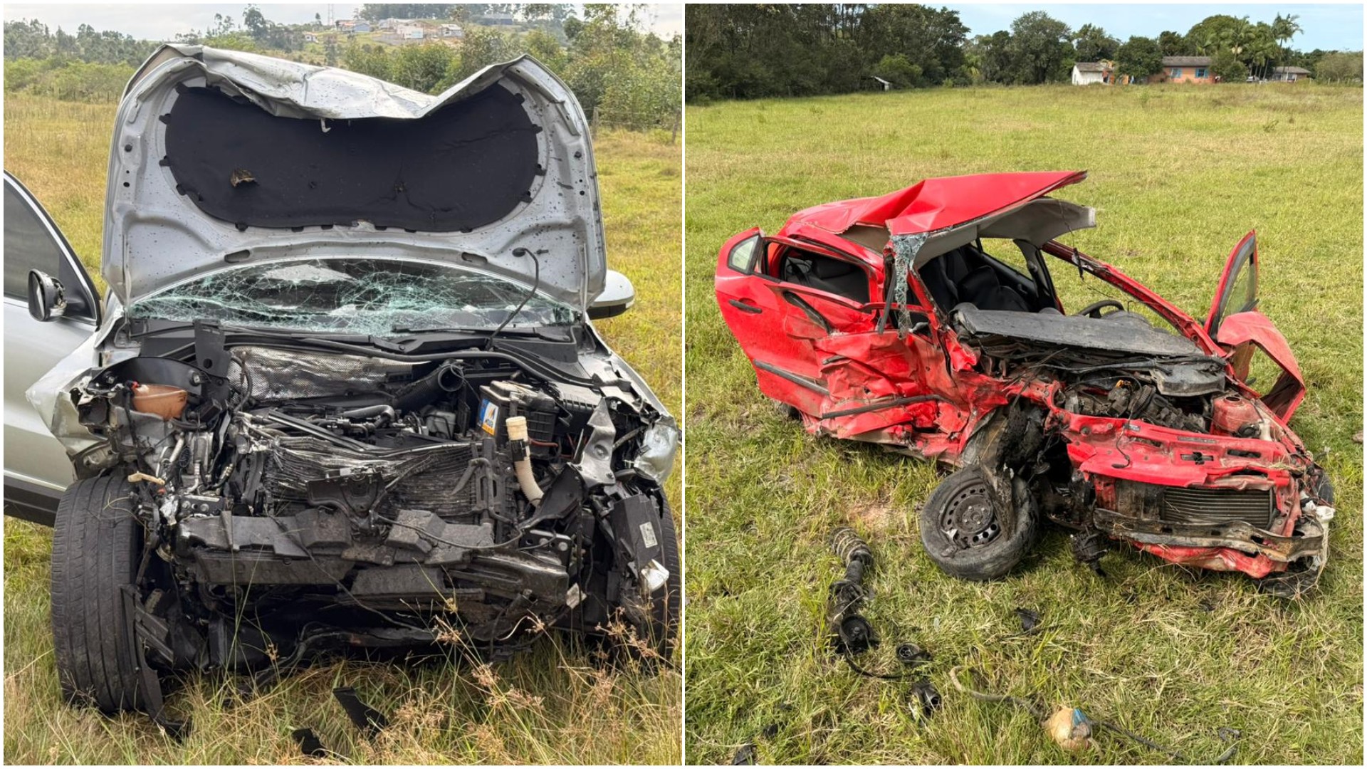 Motorista morre em batida que deixou dois carros destruídos no Sul de SC