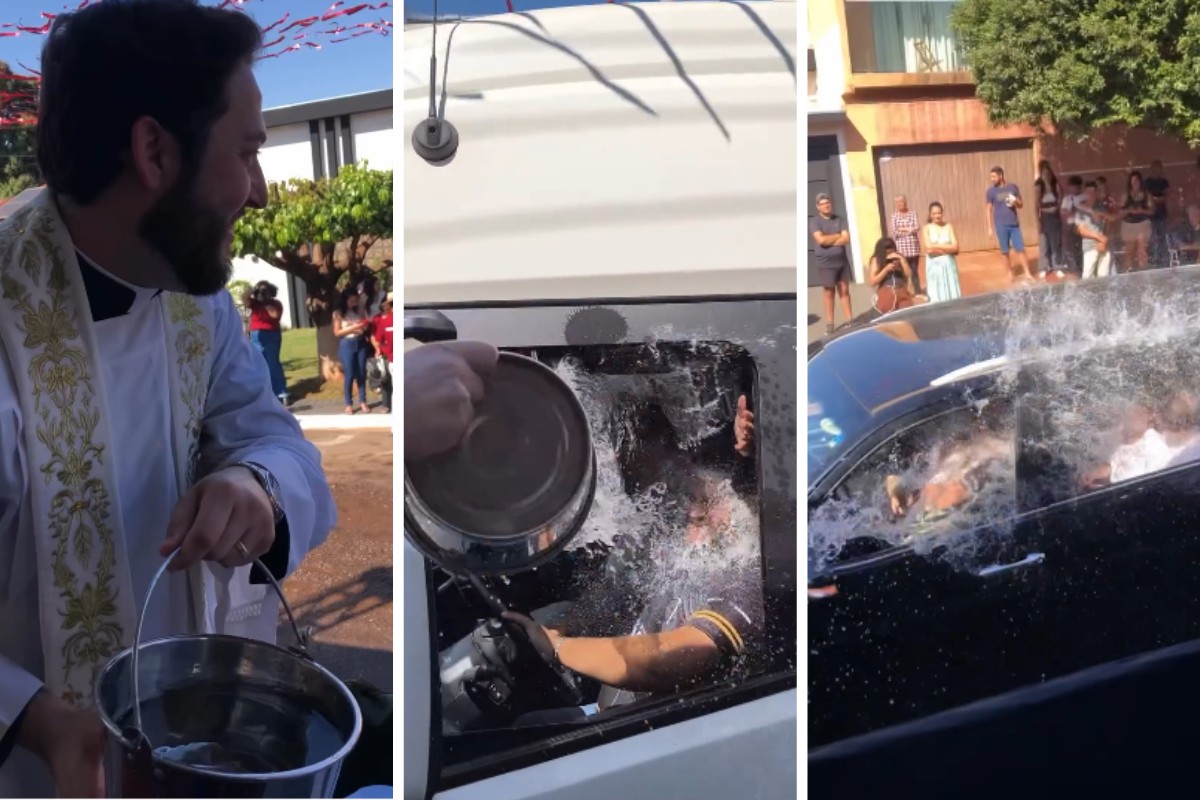 Padre viraliza ao abençoar motoristas com água benta em MS