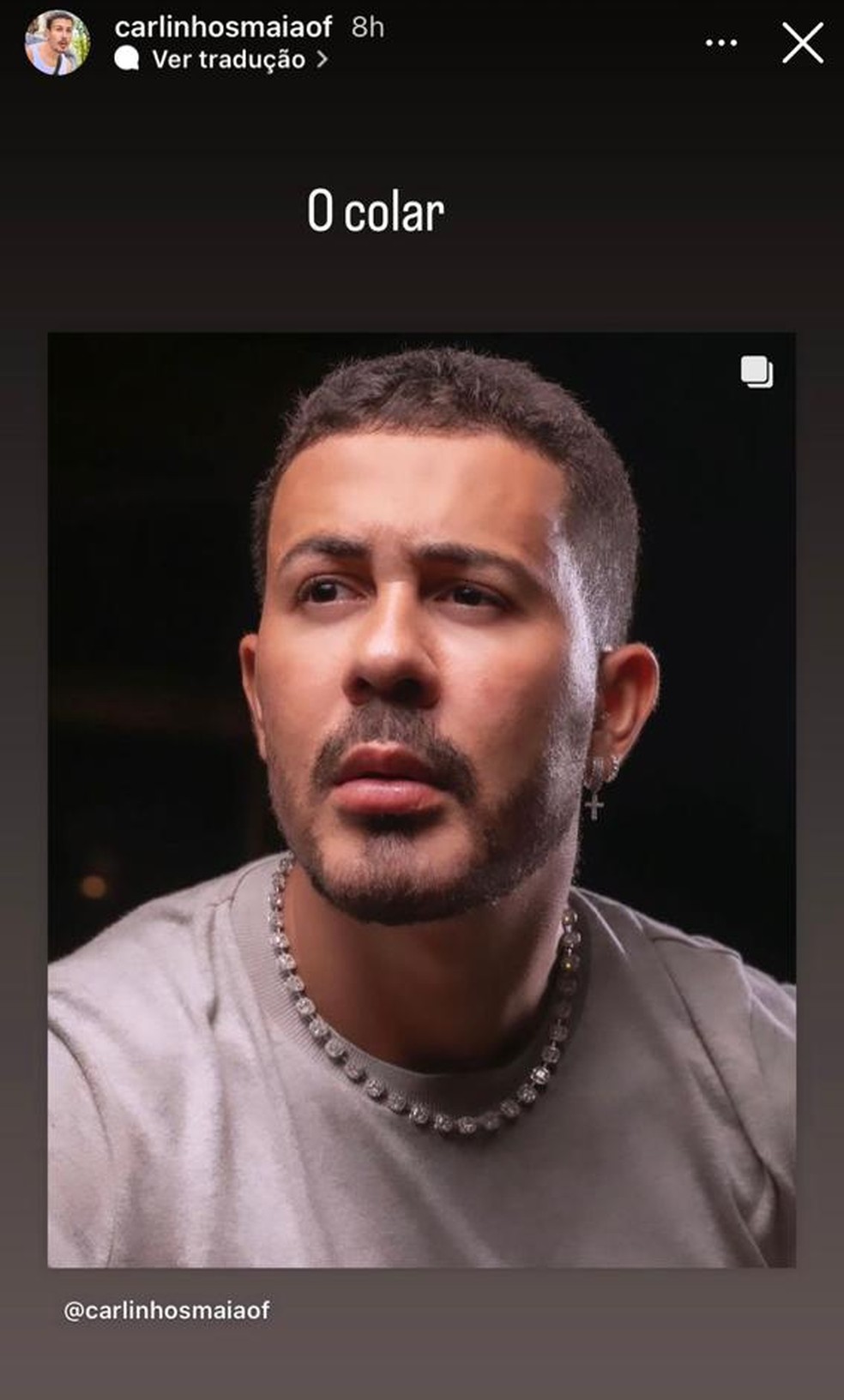 Carlinhos Maia divulga foto de colar que foi furtado do seu apartamento em Maceió — Foto: Reprodução/Instagram