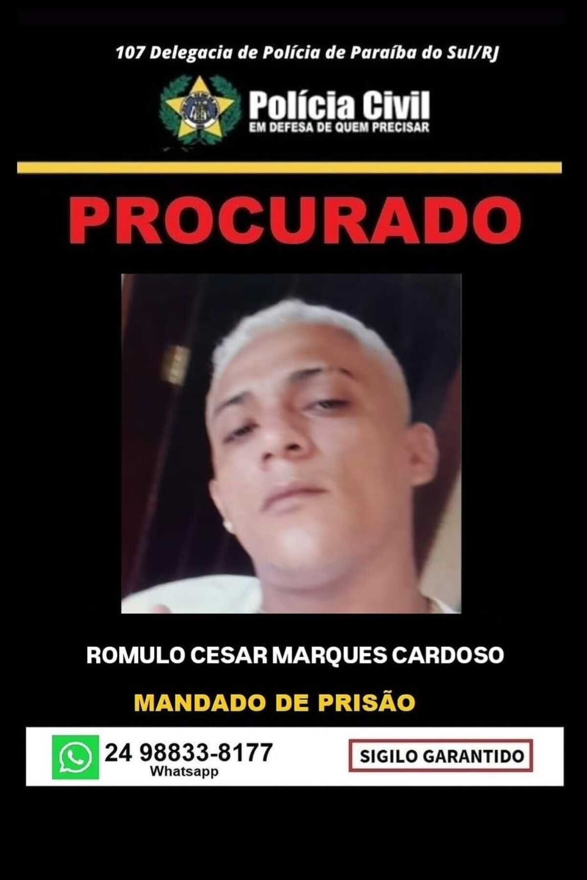 Polícia Civil divulga cartaz de procurado por tentativa de feminicídio em Paraíba do Sul