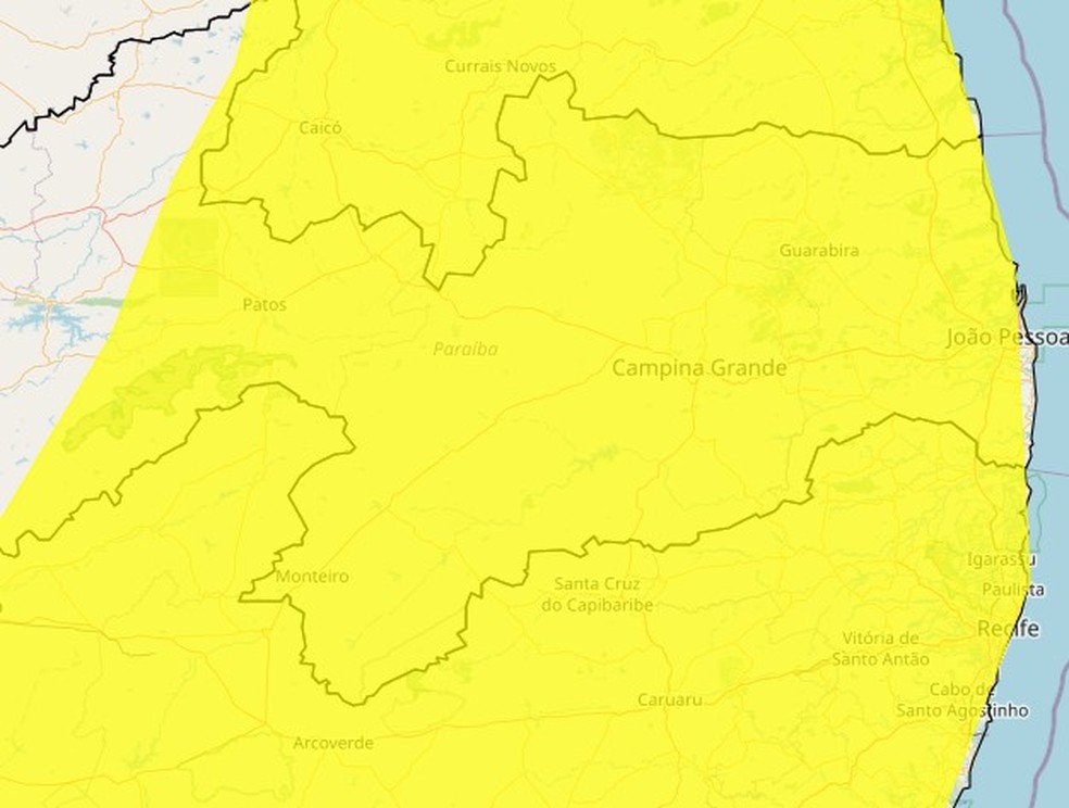 Inmet emite alerta de acumulado de chuvas para mais de 170 cidades da Paraíba — Foto: Reprodução / Inmet