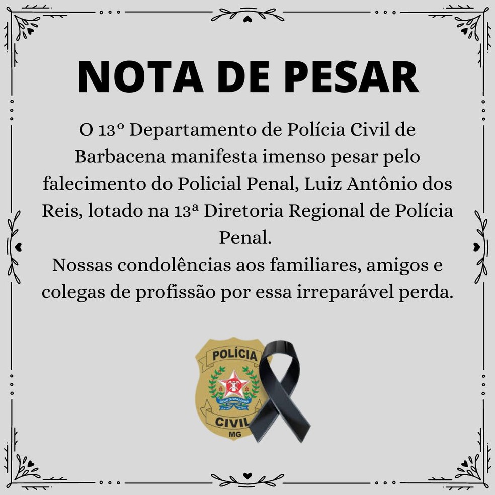 Nota de pesar — Foto: Polícia Civil/Divulgação