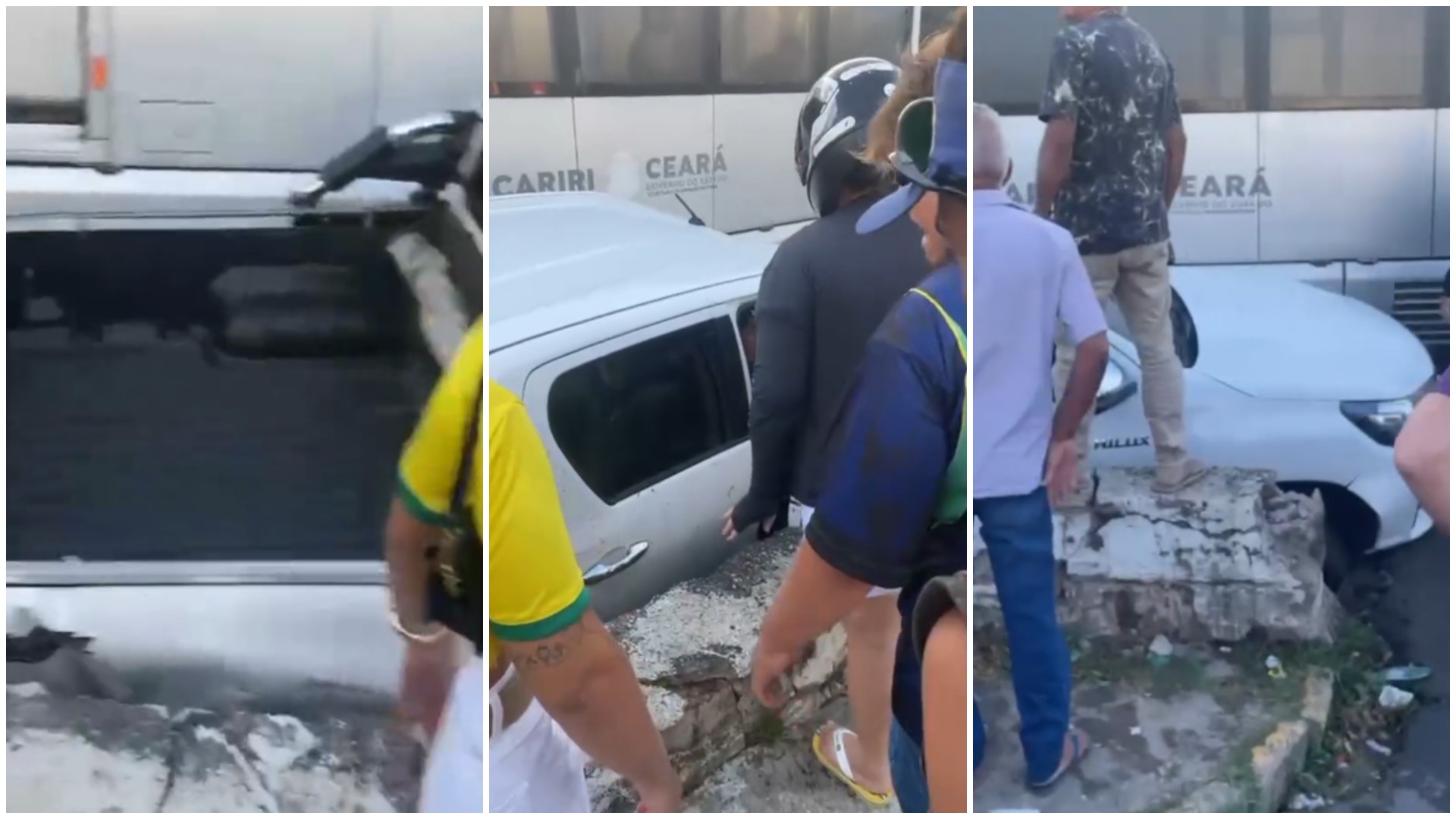 Carro colide com VLT em Juazeiro do Norte e fica imprensado contra mureta; veja vídeo