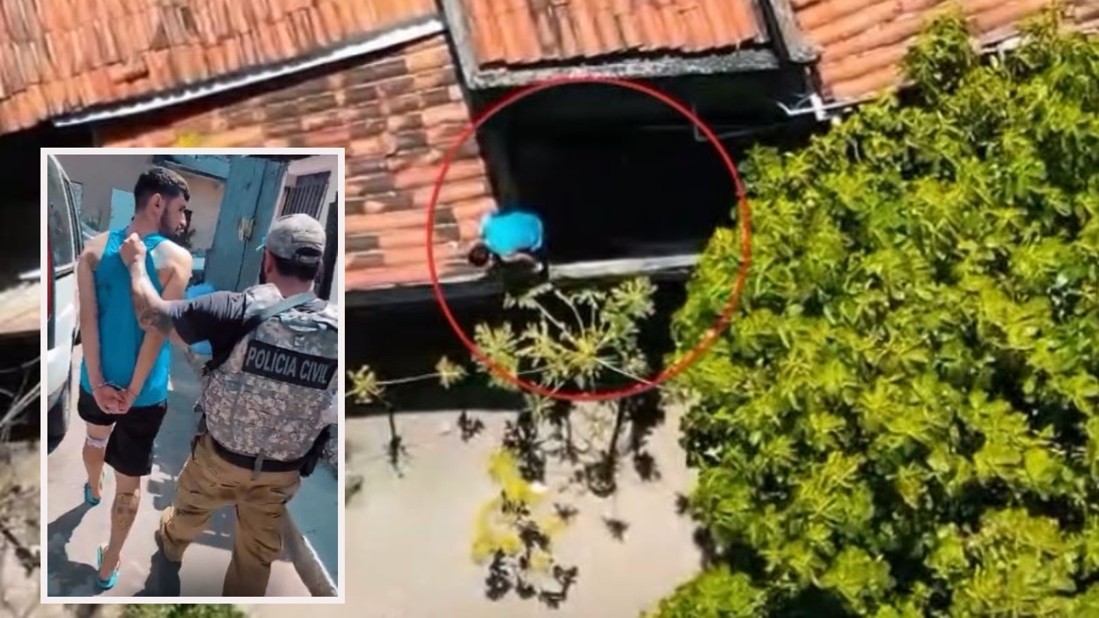 Homem tenta fugir da Polícia por telhados de casas em Caucaia, no Ceará; veja vídeo