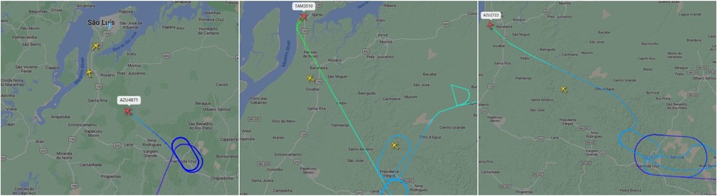 Três aviões tiveram dificuldade de pousar em São Luís — Foto: Reprodução/FlightRadar