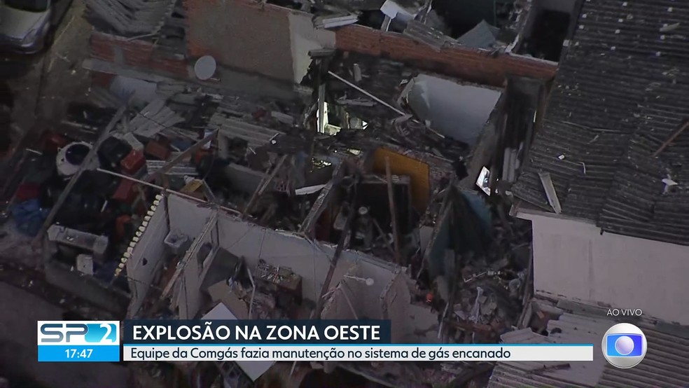 Imóveis destruídos após explosão na região do Jaguaré, na Zona Oeste de SP — Foto: Reprodução/TV Globo