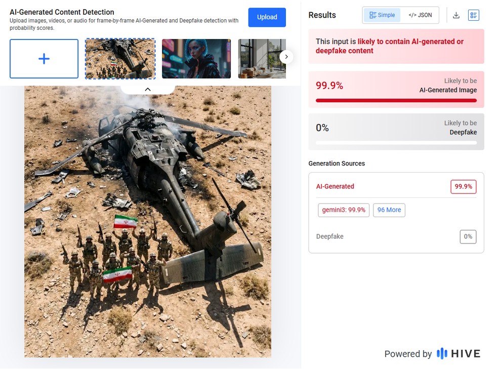 HiveModeration aponta uso de IA em vídeo. — Foto: Reprodução
