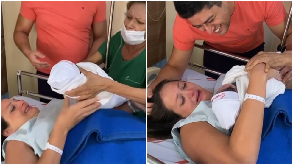 Técnica de enfermagem canta ao entregar recém-nascido à mãe e emociona família: 'A gente se acabou de chorar' — Foto: Arquivo pessoal