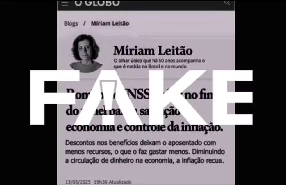 É #FAKE que a colunista Míriam Leitão tenha publicado artigo 'luz no fim do  túnel' sobre crise no INSS | Fato ou Fake | G1