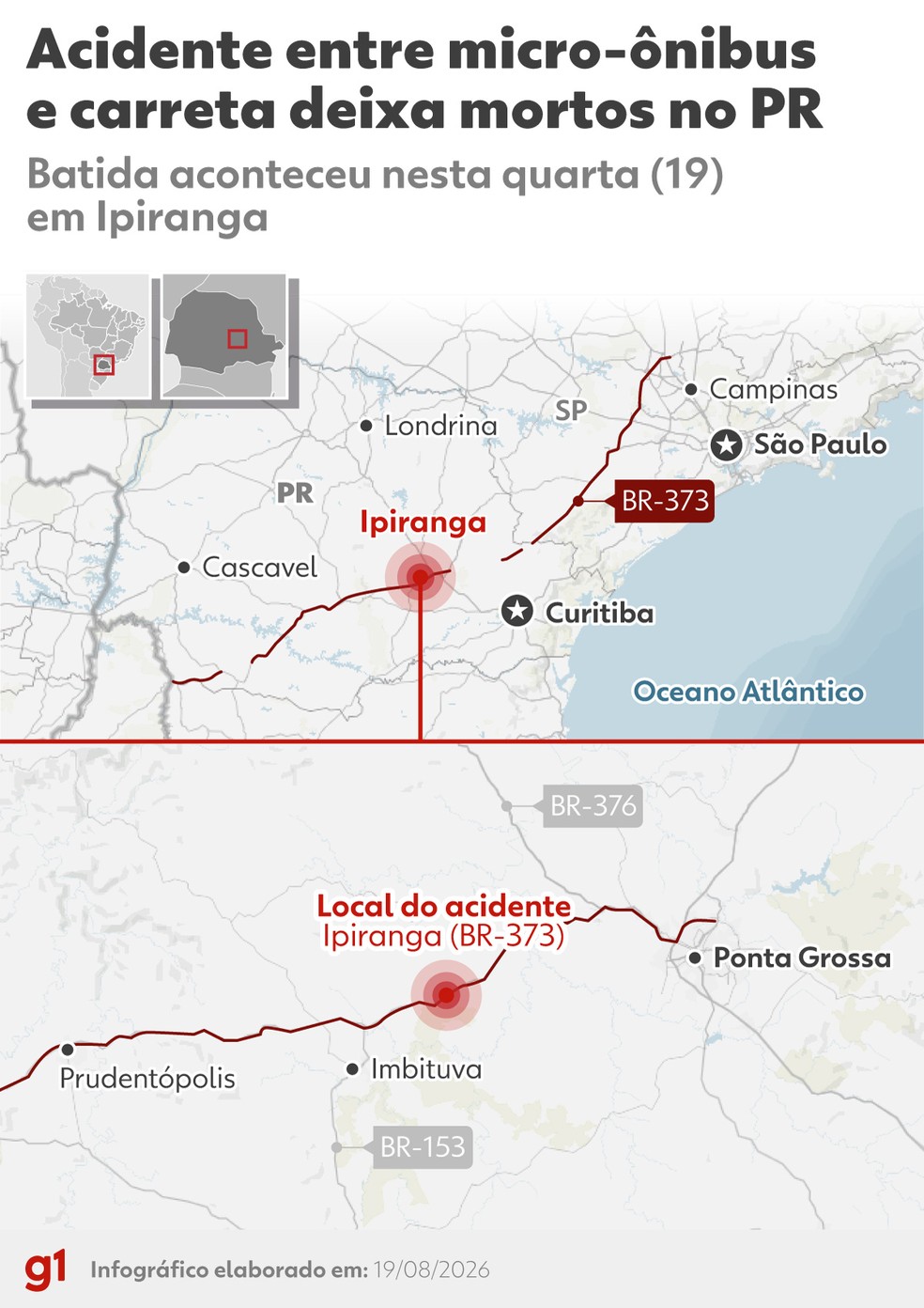 Infográfico - Acidente entre micro-ônibus e carreta deixa mais de 20 mortos no PR — Foto: Arte/g1