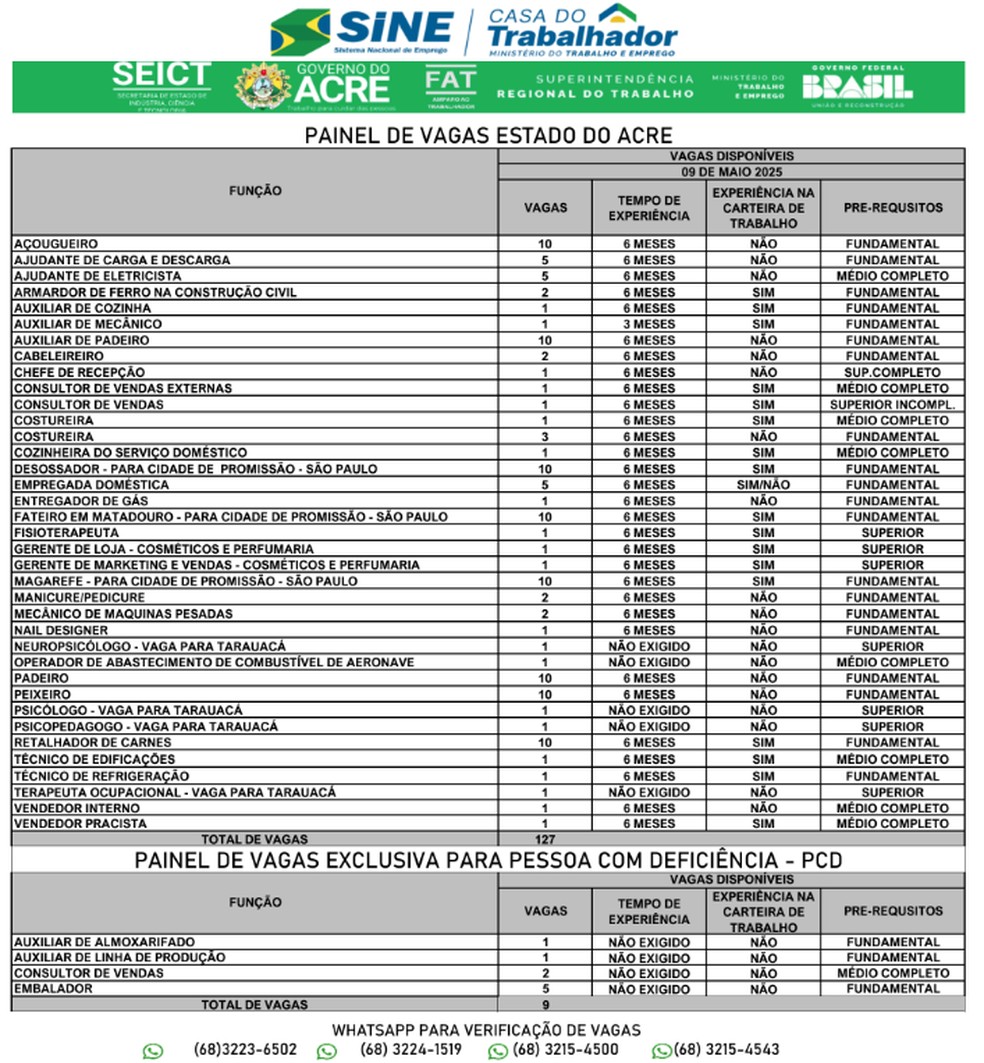 Vagas de emprego são ofertadas pelo Sine — Foto: Reprodução