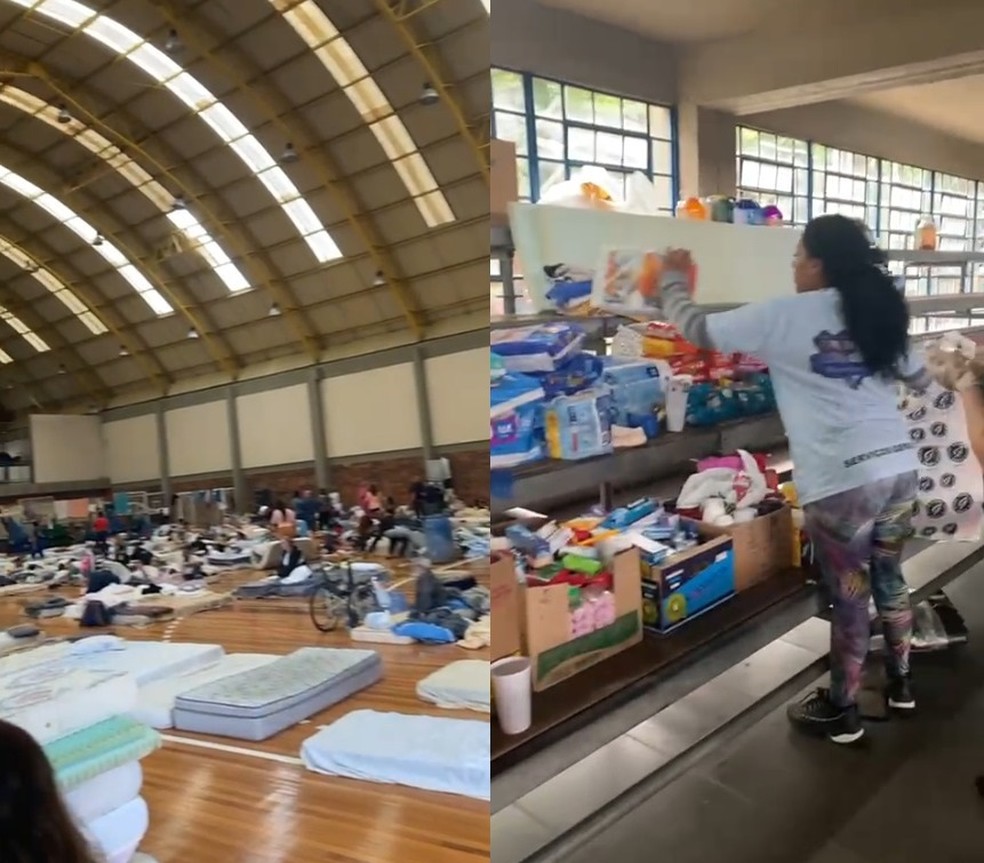 População se abriga em centro esportivo em Porto Alegre - Piauiense que mora no RS relata seguidas mudanças de casas para escapar de enchente: 'aconteceu muito rápido' — Foto: Arquivo pessoal/ Graziela Rocha