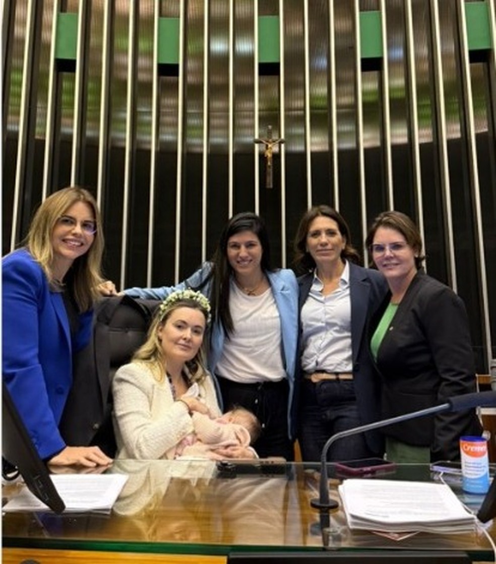 Deputada Júlia Zanatta (PL-SC) levou um bebê para a ocupação do plenário da Câmara — Foto: Divulgação