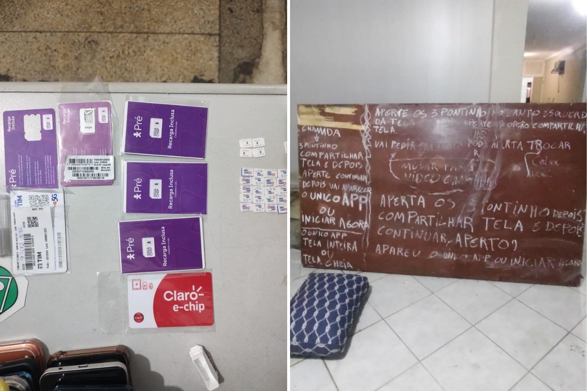 Polícia descobre central de estelionato com 27 celulares e lousas com passo a passo para aplicar golpes em SP