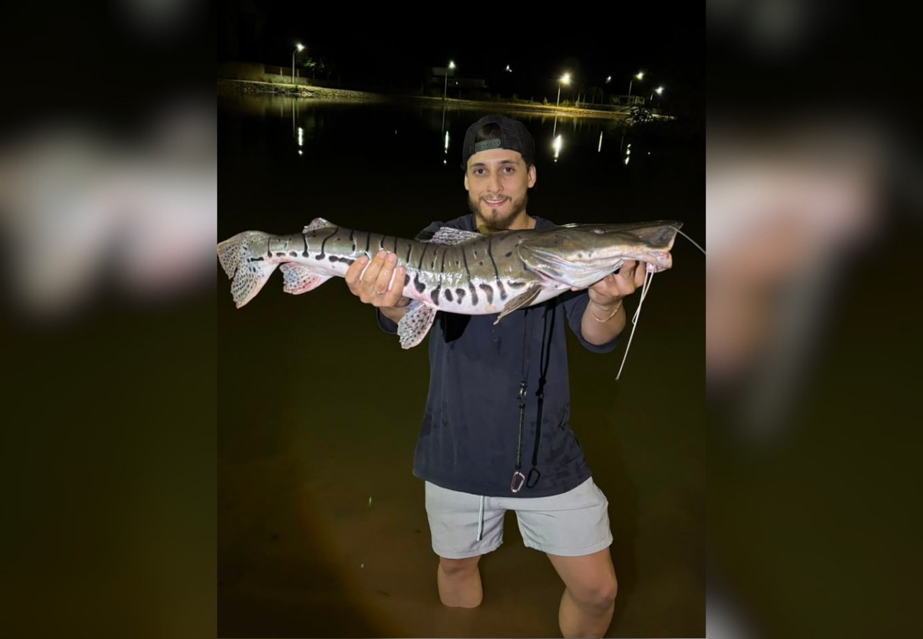 Jovem pesca surubim-cachara em lago e se surpreende com tamanho: 'Achei que era um jacaré'