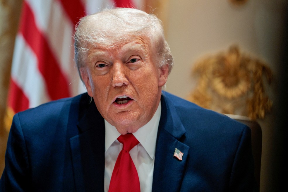 Presidente dos EUA, Donald Trump, durante reunião de gabinete na Casa Branca 27 de maio de 2026 — Foto: REUTERS/Evan Vucci