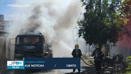 Caminhão limpa-fossa pega fogo em Araguaína, e bombeiros são acionados