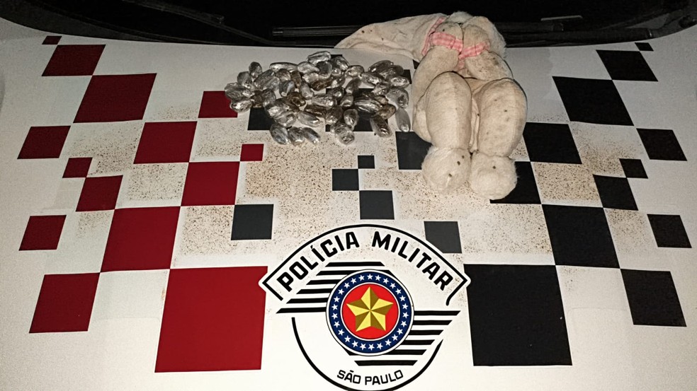 Crianças encontram maconha escondida dentro de urso de pelúcia em Dracena (SP) — Foto: Reprodução/Polícia Militar