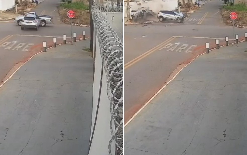 Câmeras de segurança registraram o momento do acidente, em Goiânia — Foto: Reprodução/TV Anhanguera