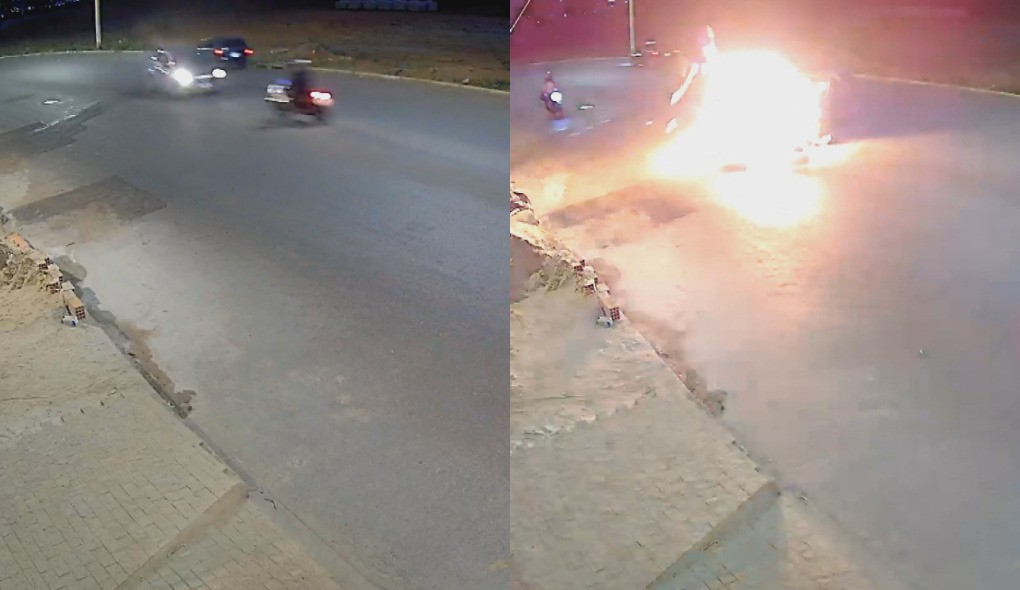 VÍDEO: Moto explode ao bater em carro, e motociclista é arremessado