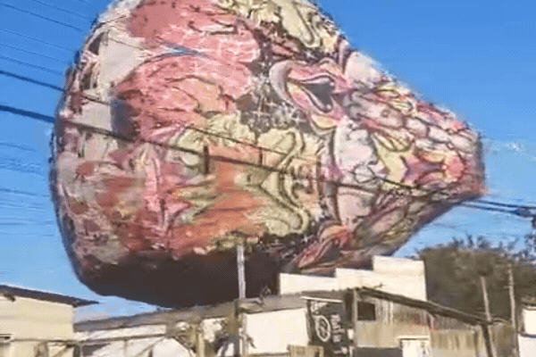 Balão de grande porte cai sobre moradias em comunidade no litoral de SP: 