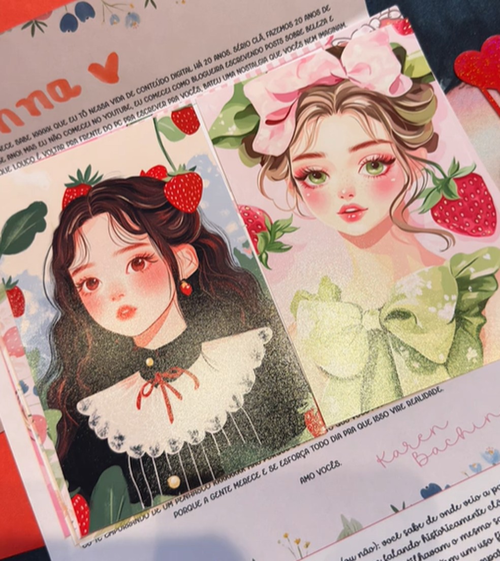 Produtos do Mail Club incluíam papéis ilustrados, cartões, marcadores de página e outros itens de papelaria. — Foto: Redes sociais