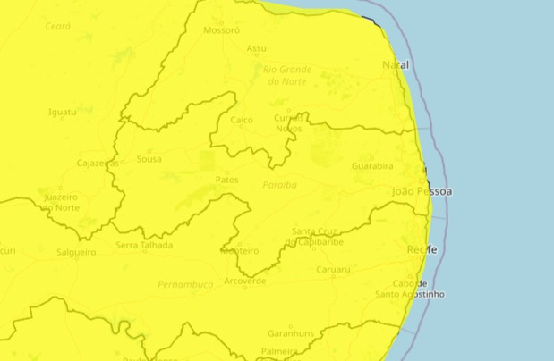 Inmet renova alerta amarelo de vendaval para todas as cidades da Paraíba