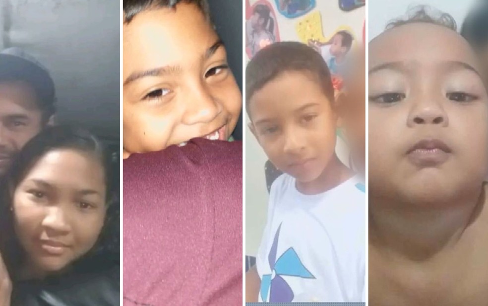 Dafne, Jefferson, Bryan e Wellyson, filhos de Wellinton que também morreram no acidente — Foto: Reprodução/TV Anhanguera