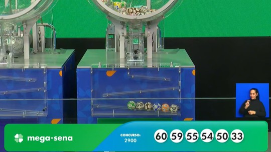 Mega-Sena, concurso 2.900: resultado - Veja os números sorteados: 33 - 50 - 54 - 55 - 59 - 60. Quem acertar as seis dezenas leva o prêmio de R$ 39.295.966,90.