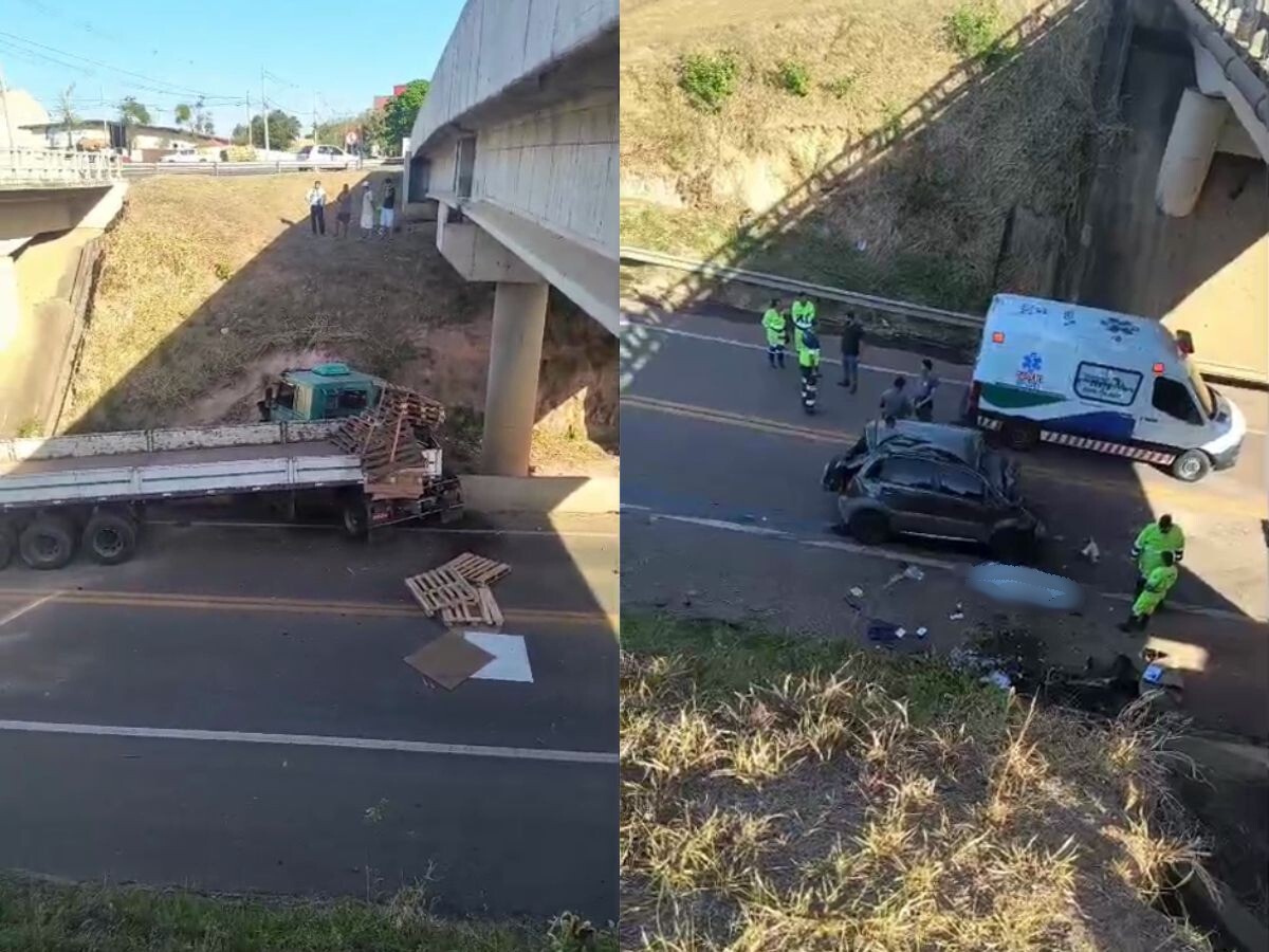 Motorista de carro morre após colisão com caminhão na Rodovia SP-101, em Monte Mor