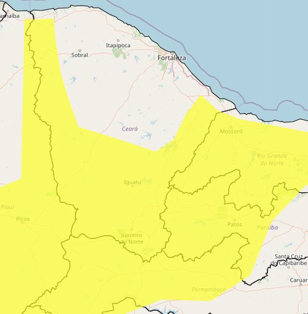 O alerta de vendaval também é válido até 15h desta segunda-feira (9). — Foto: Inmet