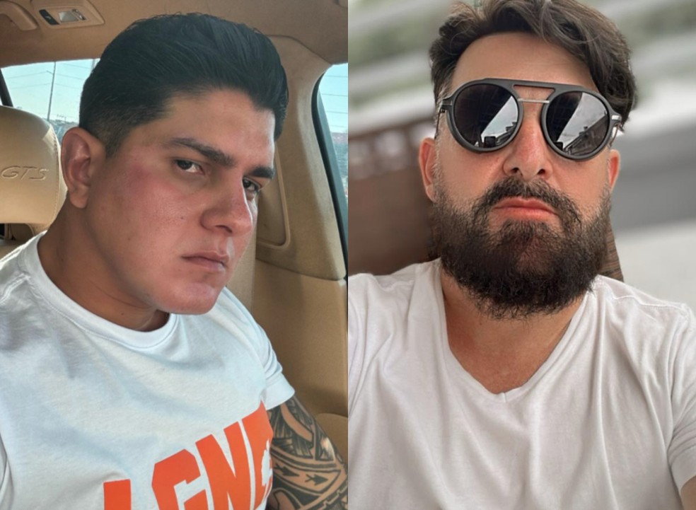Corretores Thiago Adolfo e Deyvid Luiz Leite foram mortros a tiros em uma imobiliária de Balneário Piçarras (SC) — Foto: Redes sociais/ Reprodução