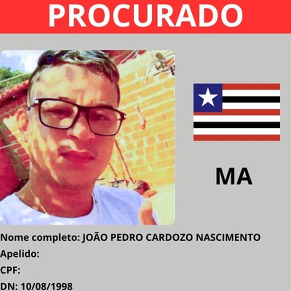 João Pedro Cardozo Nascimento faz parte da 'Lista Vermelha' como um dos criminosos mais procurados do país — Foto: Reprodução/Ministério da Justiça e Segurança Pública