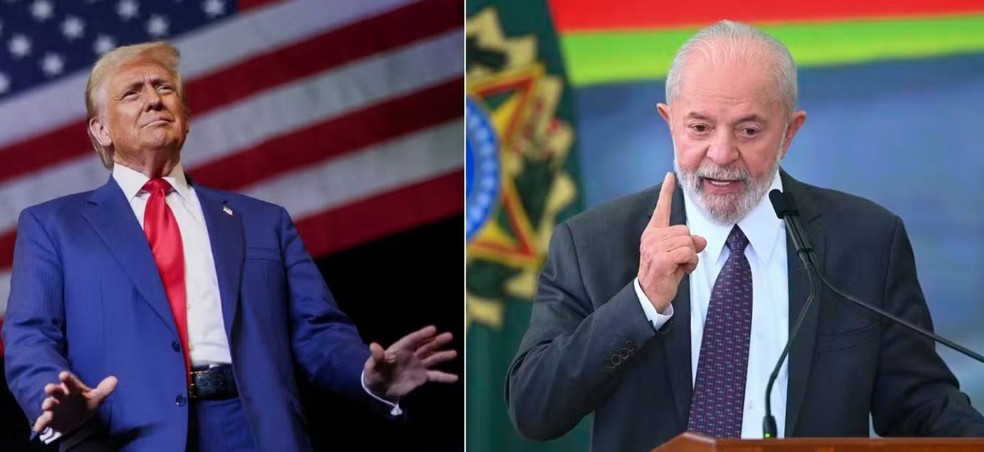 O presidente dos Estados Unidos, Donald Trump, e o presidente do Brasil, Lula, em montagem feita pelo g1 — Foto: Carlos Barria/Reuters e TON MOLINA/FOTOARENA/FOTOARENA/ESTADÃO CONTEÚDO