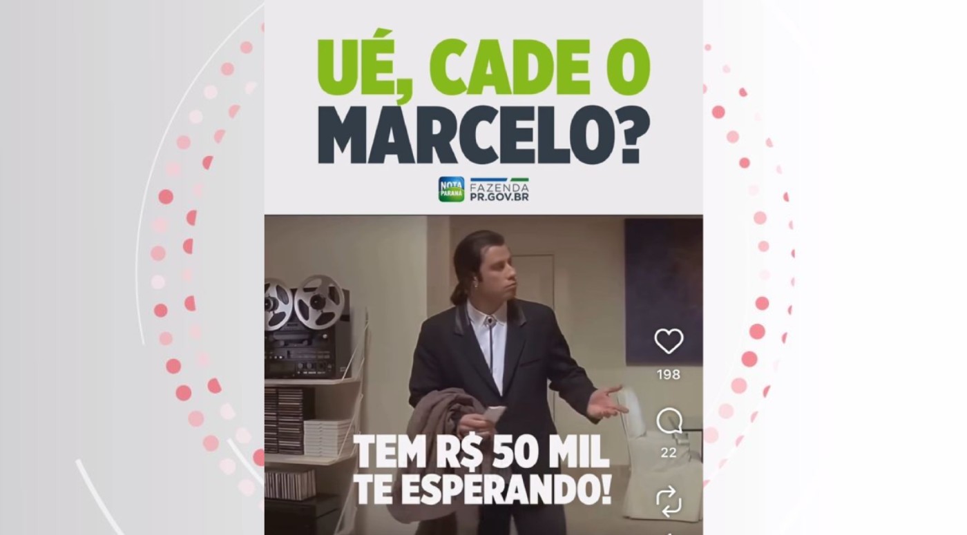 'Cadê você?': ganhador de R$ 50 mil no Nota Paraná não aparece e governo faz campanha para encontrá-lo