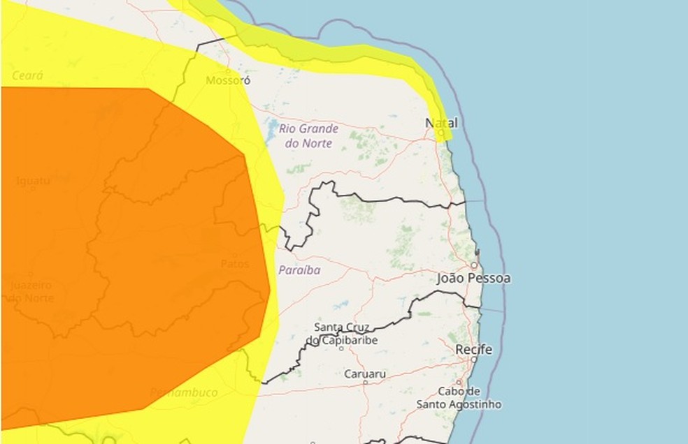 Inmet emite alerta de perigo de baixa umidade para mais de 100 cidades da Paraíba — Foto: Reprodução/Inmet