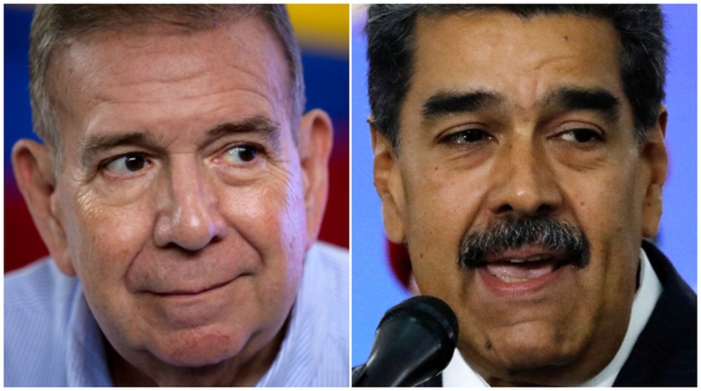 Edmundo Gonzalez e Nicolás Maduro — Foto: Gabriela Oraa /AFP; Leonardo Fernandez Viloria/Reuters