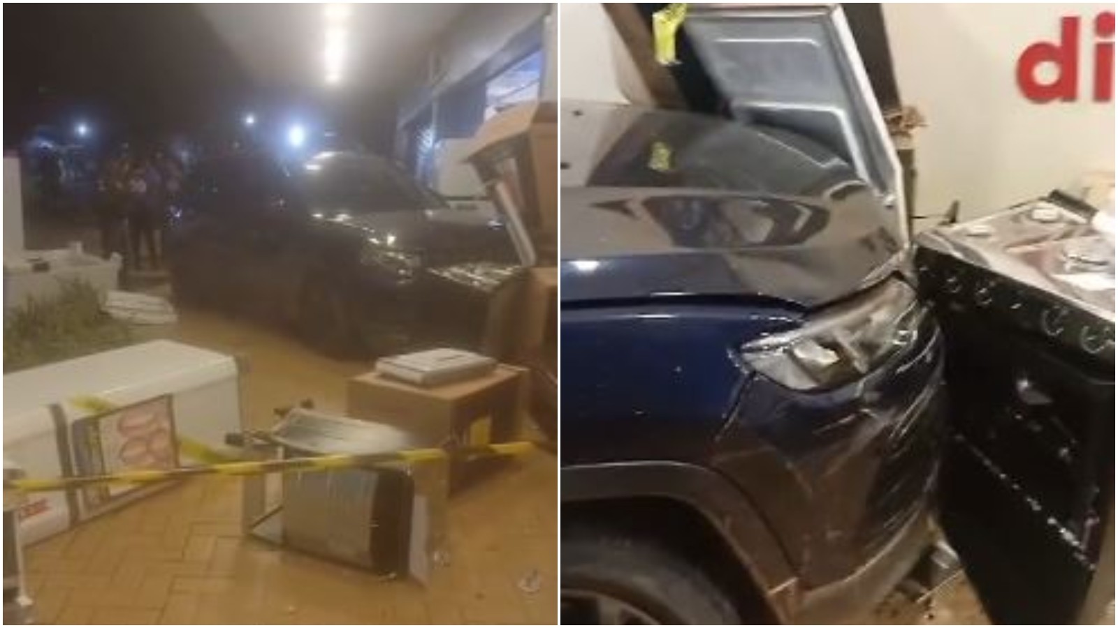 Carro desgovernado arrasta motos, sobe calçada e destrói produtos de loja no Ceará; vídeo