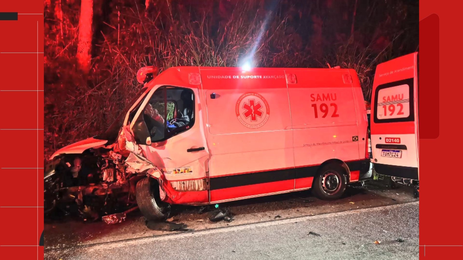 Médica, enfermeira e paciente ficam feridas em acidente entre ambulância e carro na BR-262