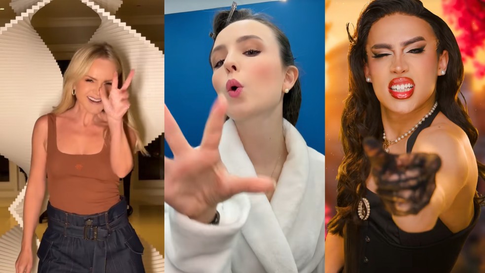 Eliana, Larissa Manoela e Rafael Santos entraram para trend de 'Dame Un Grrr' — Foto: Reprodução/TikTok