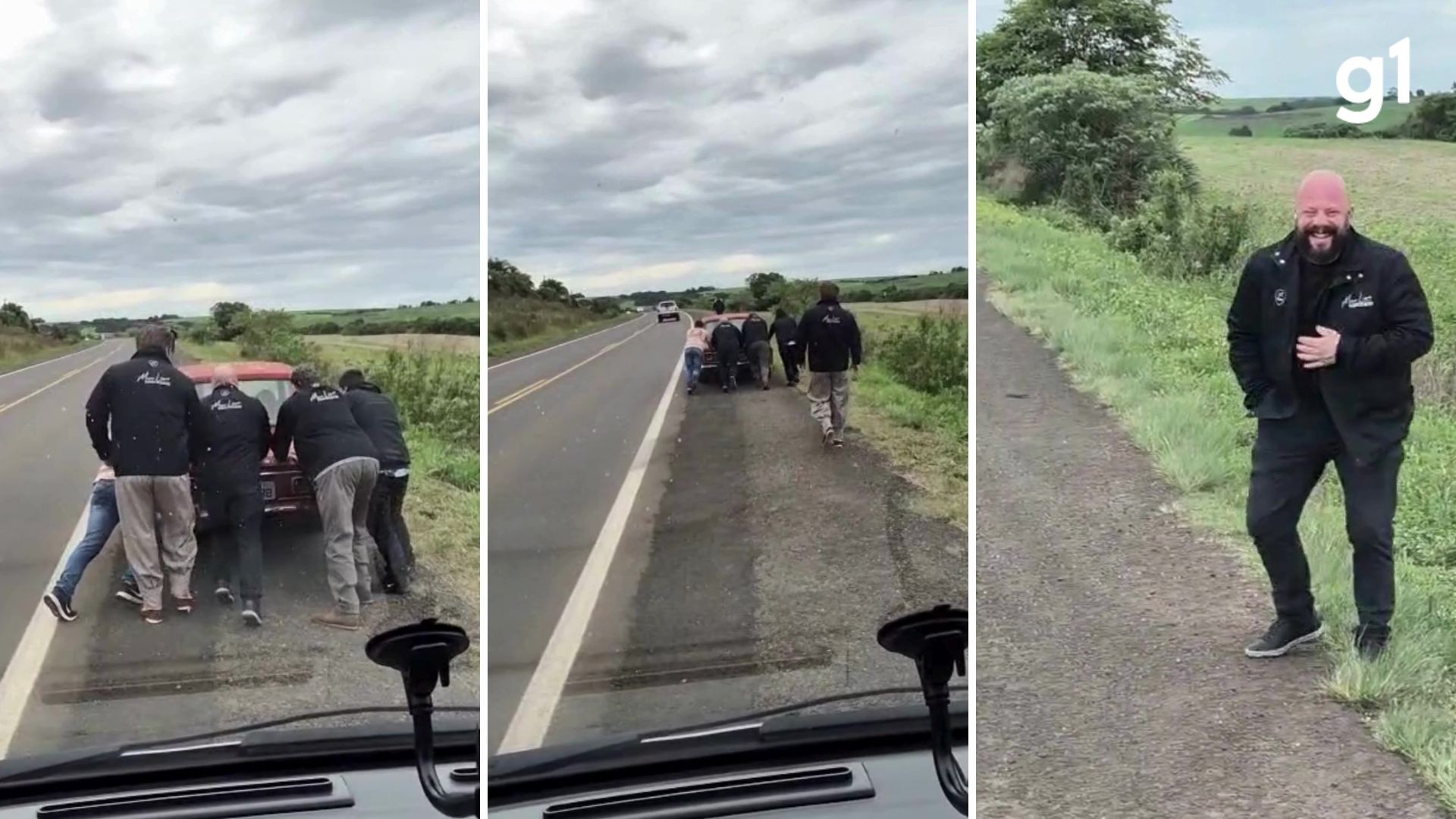 Mano Lima interrompe viagem para empurrar carro com mais de 50 anos e causa risadas em equipe