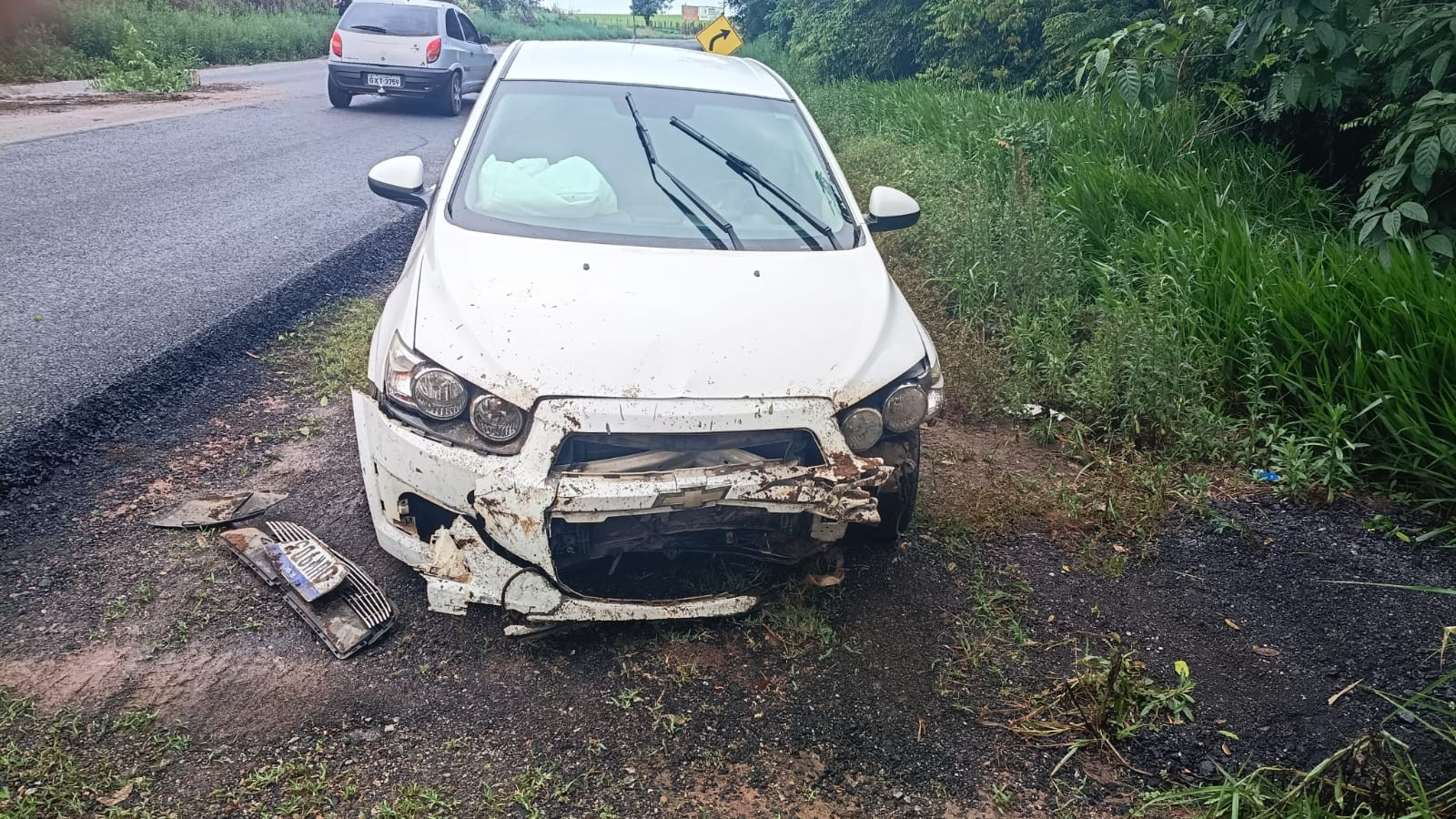 Pai e filho de 2 anos ficam feridos após carro rodar e bater em barranco na MG-260