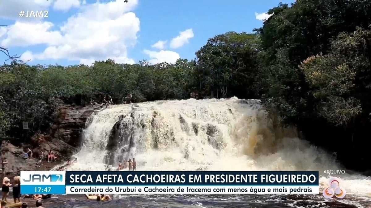 Seca afeta volume de água nas cachoeiras de Presidente Figueiredo, no AM