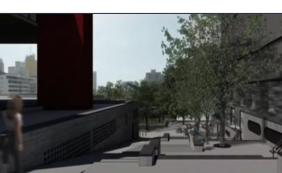 Jardim do Masp: projeto prevê criação de área verde entre os dois prédios do museu na Av. Paulista — Foto: Reprodução/TV Globo