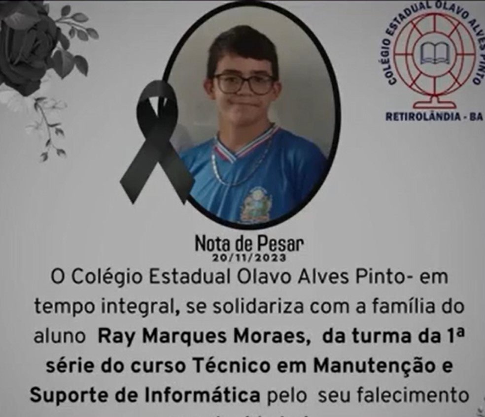 Colégio onde vítima estudava prestou homenagem nas redes sociais — Foto: Redes sociais